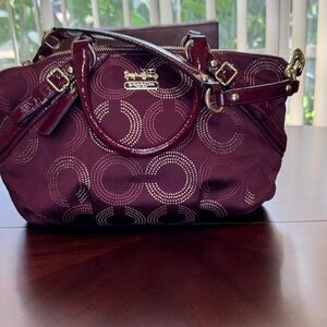 Coach Maroon Madison Dotted Op Art Satchel